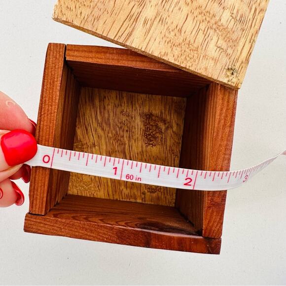 VINTAGE Handmade Light Wooden Square Storage Decorative Spice Jewelry Box Lid - Picture 8 of 10